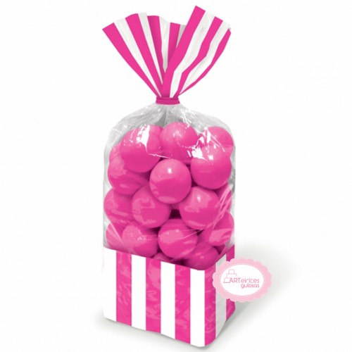 Sacos Celofane Riscas Rosa 